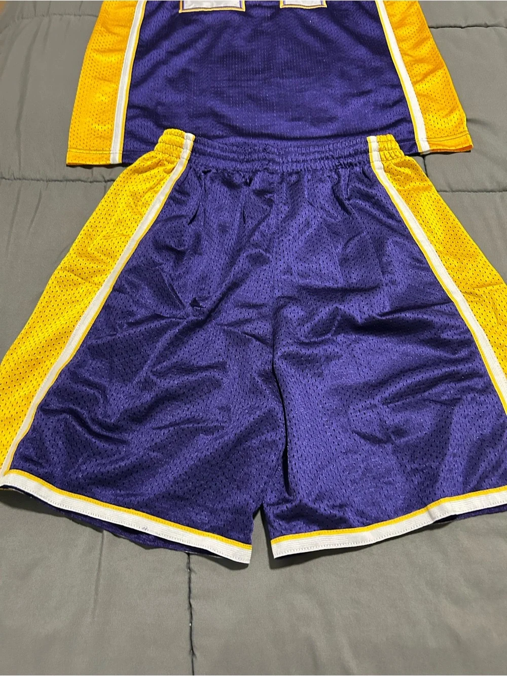 Los Angeles #24 Purple and Yellow Basketball Jersey and Shorts Set. READ